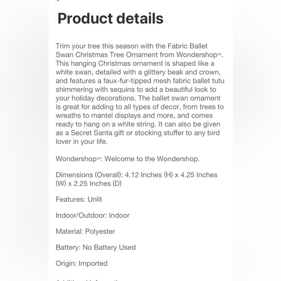 SWAN BALLET CHRISTMAS TREE ORNAMENT GOLD WINGS CROWN SEQUINS WONDERSHOP 2022 NWT - Picture 8 of 9